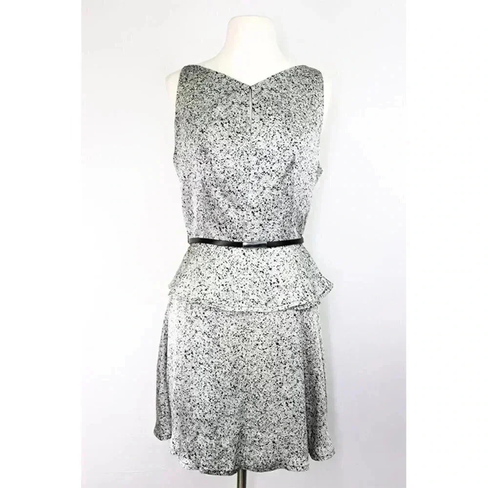 Robert‎ Rodriguez Silk Peplum Belted Dress Fit & Flare Abstract Print Graphite 8